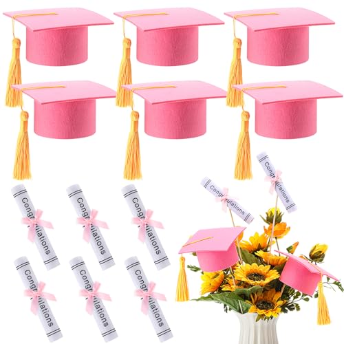 Image of Breling 12 Pcs Pink and Gold Graduation Centerpiece Sticks Felt Graduation Scroll Diploma and Grad Cap with Tassel Decor 2026 Table Toppers Centerpiece Party Supplies for Grad Party Decorations
