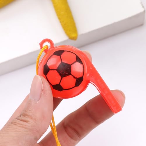 50 silbatos de plástico de colores para fútbol con cuerda miniatura 3