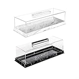 Soporte rectangular acrílico para tartas con tapa, bandeja de exhibición de 14 x 5 x 3.5 pulgadas para pasteles, pasteles, frutas, galletas, elegante diseño moderno para bodas, fiestas, cumpleaños