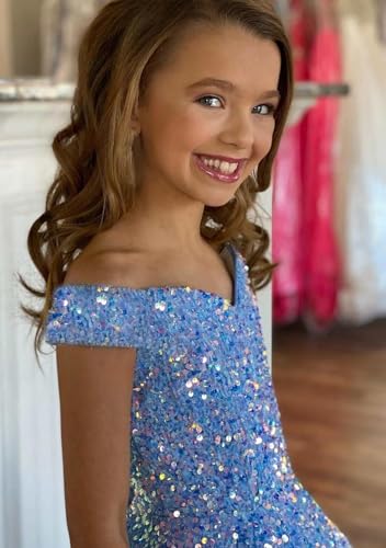Sparkly Flower Dresses for Girls Sequin Princess Girls Pageant Dress Off Shoulder A Line Ball Gown HRY273