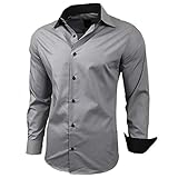 Corte ajustado. Baxboy Hombre de Camisa fácil de Planchar de Slim Fit para Traje, Business, Bodas, Tiempo Libre – Manga Larga Camisas para Hombres Camisa de Manga Larga R de 44 Gris M