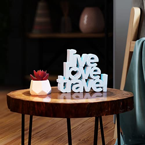 Image of NUKKAD TALES Live Love Travel Showpiece Blue Aesthetic Home Decor - Ideal for Living Room, Center Table, or Bookshelf