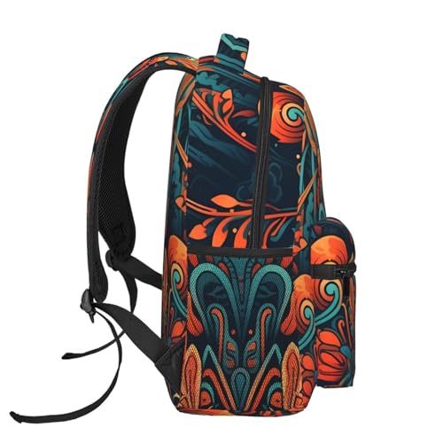 Casual Backpack for Women Men Orange Bright Tribal Pattern Lightweight Daypack Large Capacity Nurse Bag3