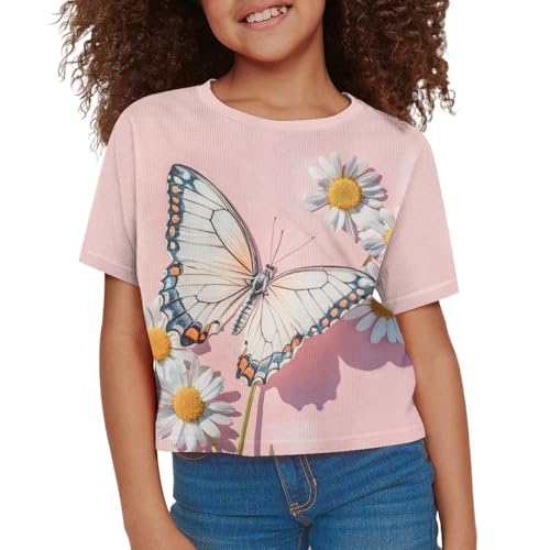Image of Kids Crop Top Short Sleeve T-Shirts for Girls Size 5-14