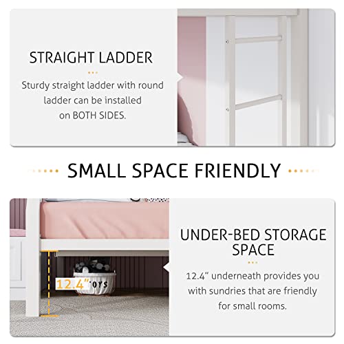 Image of SHA CERLIN Bunk Bed Twin Over Full Size with Ladder and Guardrail,White | Heavy Duty,Metal Slats Support,No Box Spring Needed,Small Space Saving Furniture for Bedroom Dorm