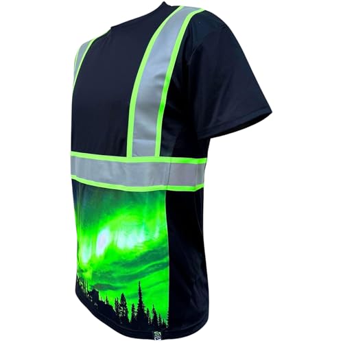SafetyShirtz Hi Vis Work Shirts - SS360 Northern Lights High Visibility Shirt - Breathable, Moisture Wicking Hi Vis T Shirt - Type-O Reflective Shirt - UPF 40 Sun Shirt (Black, Medium)