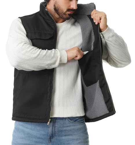 Men's Loose Fit Washed Duck Fleece-Lined Waterproof Workwear Mock-Neck Vest4