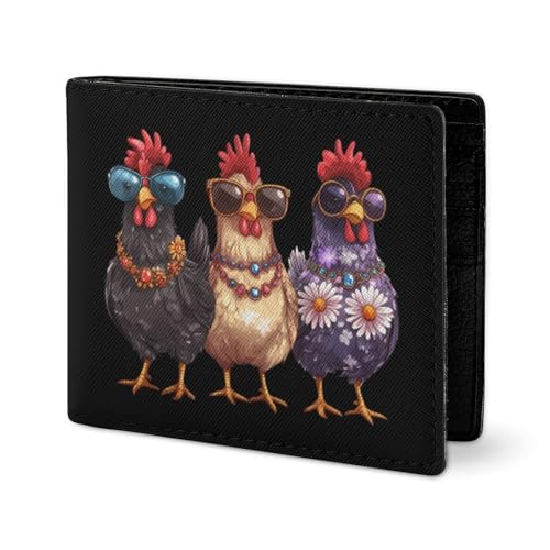 Three Hens Rooster Glasses Coin Purse PU Leather Bifold Wallet Small Change Purse Pouch Front Pocket Wallets2