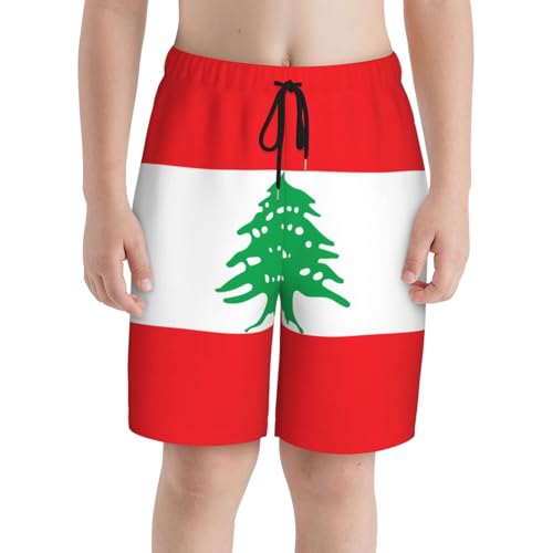 Flag of Lebanon Youth Beach Pants, Soft and Breathable, with Drawstring Waist, Suitable for Sports and Leisure.3