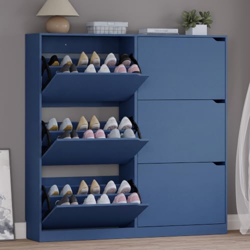 Image of BORNOON Shoe Cabinet with 6 Flip Drawers, Slim Narrow Shoe Storage Cabinet, Freestanding Shoe Organizer for Entryway, Hallway, Foyer