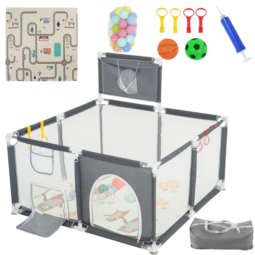 Baby Playpen with Mat - Play Pen for Babies and Toddlers with Balls - Playards with Mat and Accessories - Sport Playpen - Discover Your Child's Talents