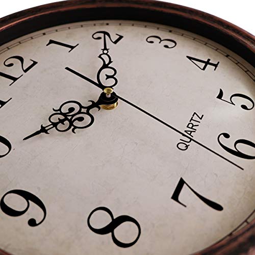 Lumuasky 13 inch Large Silent Non-Ticking Round Classic Clock Retro Quartz Decorative Battery Operated Wall Clock for Living Room Kitchen Home Office (Bronze)