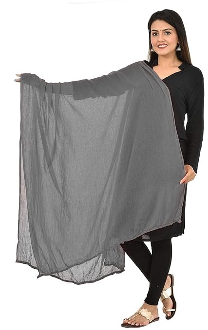 Image of Women's Solid Plain Pure Cotton long Dupatta & Chunnis odhni with pom pom border, 2.25 meter