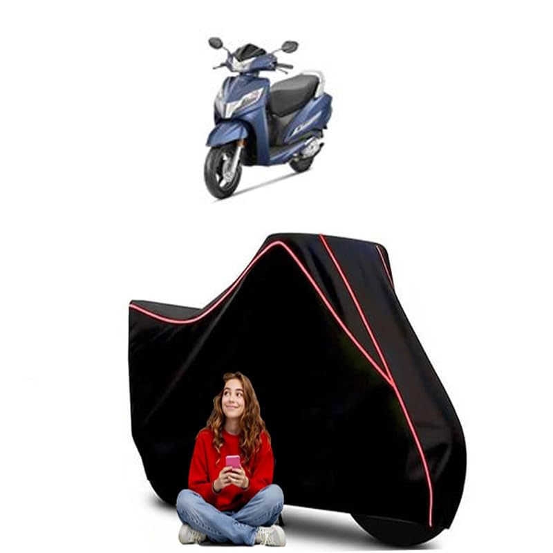 Image of Activa 125 Fi BS6 Scooty Bike Cover Water Resistant Outdoor Use Universal Fit Scooters Motorcycles Heavy Duty UV Protection Dust Rain Scratch Resistant Elastic Bottom Black Blue Piping