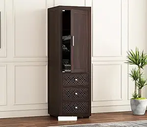 KARINA FURNITURE Wooden Wardrobe for Clothes | Sheesham Wood 1-Door Wardrobe with 3 Drawer Storage | Solid Wood Large Cupboard Almirah: Storage Cabinet for Your Living Room/Bedroom(Design 117)