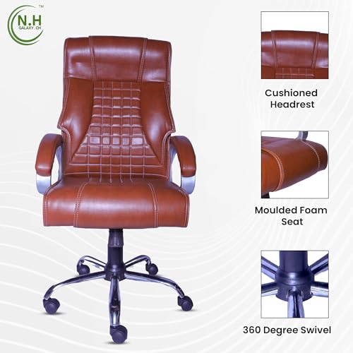 Image of Vega Ergonomic High Back Boss Chair with Pure Soft Cushioned Arm Rest Leatherette Office Arm Chair (Brown)