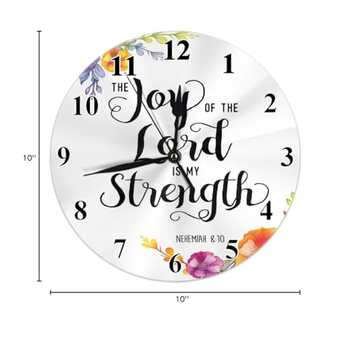 Tks Mitlan MULTIA1937 Watercolor Flower Modern Quartz Round Black Wall Clock(10 Inch) My Strength Scripture Religious Silent Non Ticking Pvc Decorative,Minimalist Style thumb #7