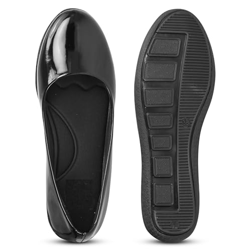 Image of DHANESHWAR Women's Ballet Flats Belly Shoes for Casual, Formal & Office Wear Ballerina | Comfortable Slip on Black Bellies for Women & Girls. 1 Pair