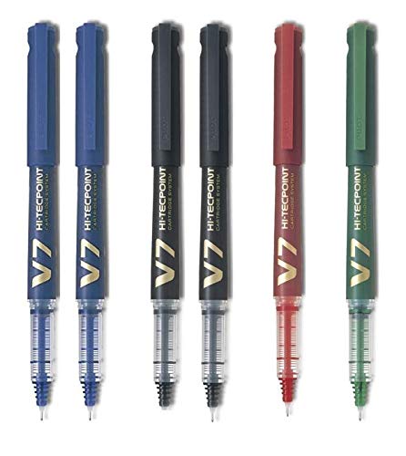 Pilot V7 Hi-Tecpoint Cartridge System Rollerball Pen Medium Point - (Blue 2, Black 2, Red 1, Green 1)