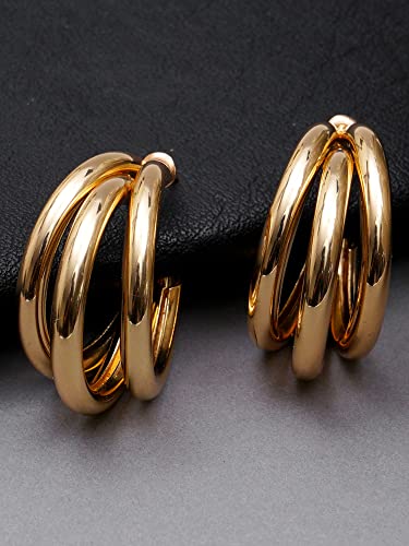 Image of Bohey by KARATCART Gold-Toned Classic Half Hoop Earrings for Women