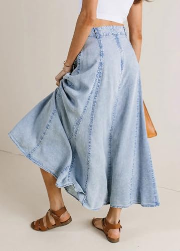 CHARTOU Women Vintage Long Denim Skirt Flowy Big Hem Slouchy Washed Jean Skirt3