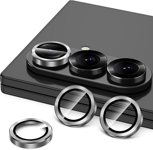 Image of Skinomi Camera Lens Protector Compatible with Samsung Galaxy Z Fold 7 [Anti-Scratch] Premium Tempered Glass Film Aluminum Alloy Lens Ring Cover- Titanium Black