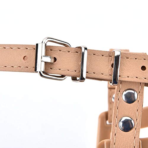 Image of Sage Square Adjustable Strap Muzzle, Mouth Cover, Basket Cage, Pet Safety Collar for Anti Biting Dog. (Beige, Small)