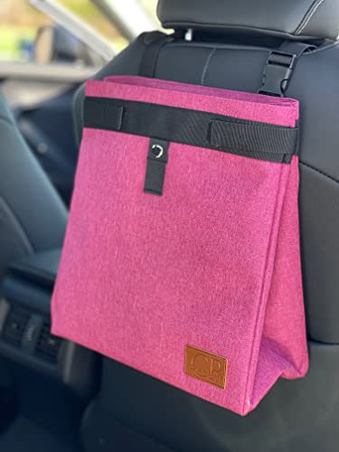 Image of Car Trash Can Hanging for Headrest, Extra Large Waterproof Auto Garbage Bag Organizer, Collapsible Vehicle Waste Bin, Backseat and Side Door (Pink)