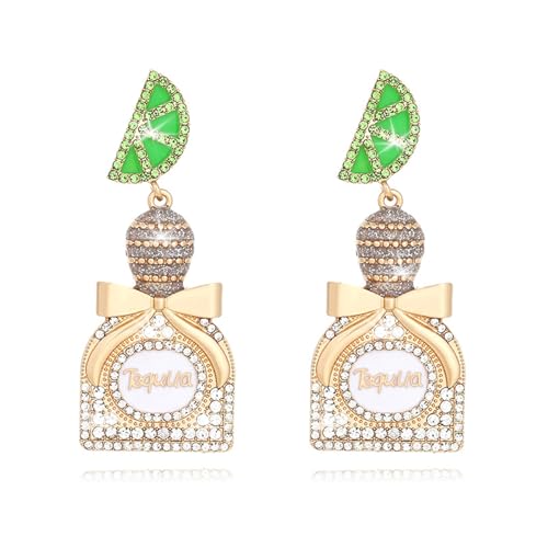 2 Pairs Tequila Earrings for Women Trendy Tequila Wine Glass Earrings Rhinestone Lime Tequila Wine Bottle Ear-Rings Birthday Holiday Party Prom Celebration Jewelry Accessories