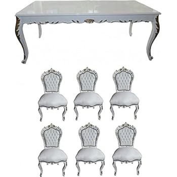 Casa Padrino Barock Esszimmer Set Weiss Weiss Gold Esstisch 6 Stuhle Mobel Antik Stil Amazon De Kuche Haushalt
