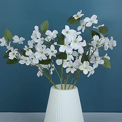 LSME 4 Pcs Artificial Dogwood Flower Silk White for Wedding Birdal Hold Bouquet Table Vase Decoration Cover