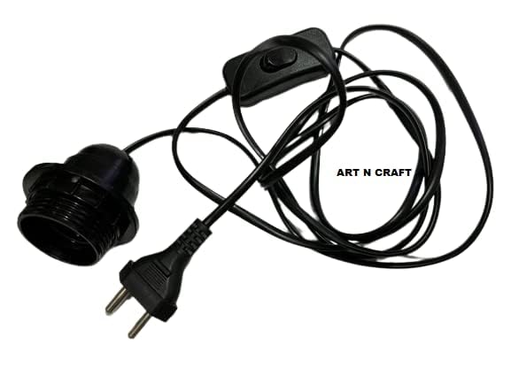 Image of E27 2-Pin Plug-In Light Fitting Hanging lantern cord with Switch & vintage Edison Buld Holder Socket, Black, 2 m Long Flexible Power Cable for Multipurpose Uses