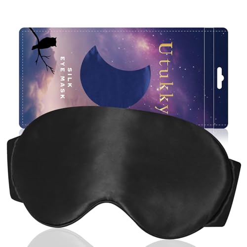 Utukky アイマスクシルク 睡眠用 遮光 快眠グッズ あいますく おしゃれ 天然シルクアイマスク 睡眠グッズ 目隠し シルクアイピロー 圧迫感なし 肌に優しい 通気性 睡眠改善 遮光 超軽量 柔らかい 快眠 旅行 出張 男女兼用 ギフト プレゼント (