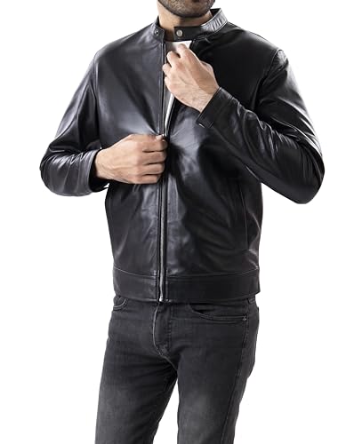 Image of Jild Classical Single Piece Lambskin Leather Jacket Men - Everyday Wear Snap Tab Collar Men's Motorcycle Leather Jacket