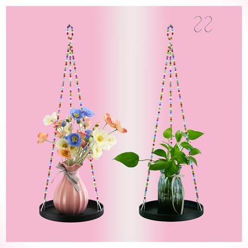 2-Pack Modern Boho Macrame Plant Hanger, 10/11 Inch Metal Hanging Planter Holder for Indoor and Outdoor Home Garden Decor, Black Hanging Plant Shelf for Window, Wall, and Ceiling. (American, 10/11)