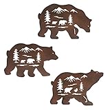 WAIU Wall hanging animal wall decoration, metal statue pendant, silhouette art wall decoration, hanging indoor, outdoor, forest bear full of nature style, set of 3