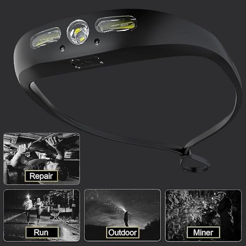 Image of Care 4 Motion Sensor LED + 2COB Head Torch USB Rechargeable Waterproof Headlamp Flashlight 350 Lumen Silicone Head Lamp for Swimming, Cycling, Camping & Trekking