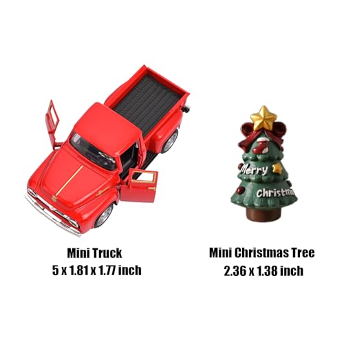 Christmas Truck Decor with Tree,Little Red Pickup Metal Vehicle Vintage Christmas Decorations Rustic Farmhouse Table Decor Tiered Tray decor kitchen Shelf Decor Home Decor Collectible Vehicles - Image 4