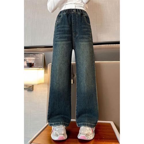 Girls Baggy Elastic Waist Jeans Wide Leg High Waisted Casual Denim Pants Kids Fall Straight Leg 𝗩intage Trousers3