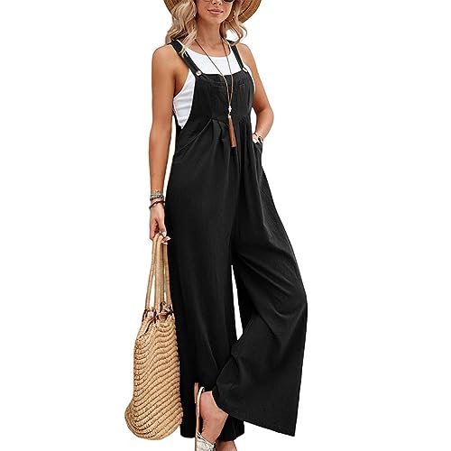 Coloody Peto Suelto para Mujer Jumpsuits Overalls con Bolsillo Mono Ajustable Rompers Flojo Retro Oversize Pantalones de Pierna Ancha