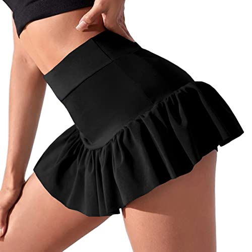 Afibi Women Stretchy Flared Ruffle Layered Mini Tennis Skater Skirts with Short2