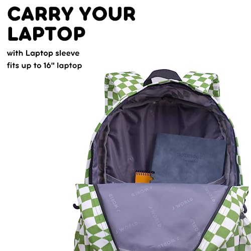 Image of J World Oz Middle School Backpack for Kids. Cute Laptop Bookbag for Girls Boys, Matcha Checkers