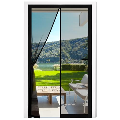 Fillis Mosquitera Magnética para Puerta, 90x210cm Mosquitera de Fibra de Vidrio para Puerta de Balcón Sin Taladrar Cortina Magnética para Balcón Salón Dormitorio Puerta de Patio, Negro