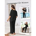 Ekouaer Lounge Sets for Women Comfy Pajamas Set 2 Piece Outfits Short Sleeve Tops and Wide Leg Pants with Large Pockets - Image 4