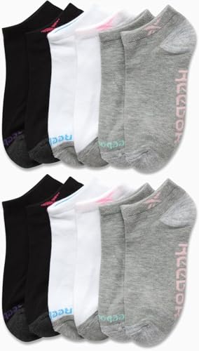 Image of Reebok Womens No Show Socks Moisture Wicking Cushion Low Cut Socks 12 Pack | Stretch Performance Fabric, Cushioned Heel and Toe, Arch Support, Comfort Seam, Shoe Size 4-10