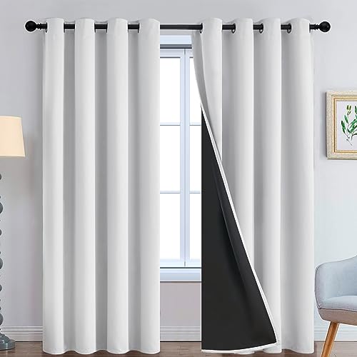Image of Yakamok 100% Blackout Curtains 84 Inches Long, 2 Thick Layers Heat and Full Light Blocking Soft Thermal Insulated Drapes for Bedroom(52 inch Wide Each Panel, Greyish White, 2 Panels)