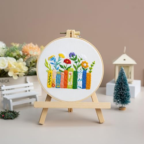 Image of Louise Maelys Funny Embroidery Kits for Beginners,Cross Stitch Kit for Adults,DIY Needlepoint with Books Bookmarks and Flowers Pattern