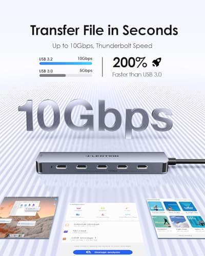 Image of LENTION 6 in 1 USB C Hub 10Gbps, 4 USB-C 3.2 Gen 2 Ports, 4K@60Hz, 100W PD | Fast Large-file Transfer, Boost Office & Creative Work Efficiency, Stable Driver 3.0, Compatible with macOS & Windows (CE33)