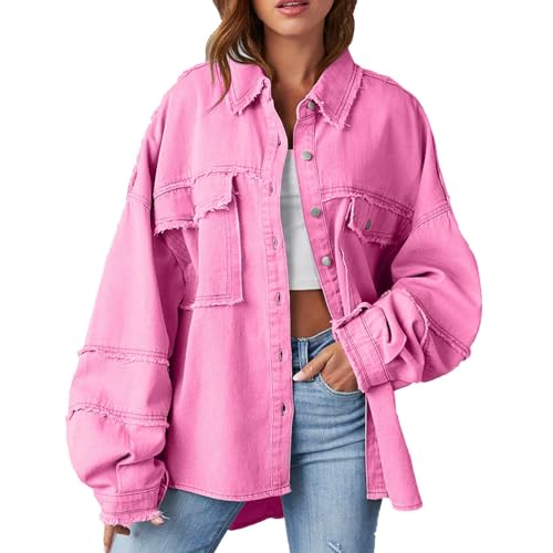 Veste en jean femme mi-longue rose fushia fluide pour vos soirées d'été et sorties décontractées