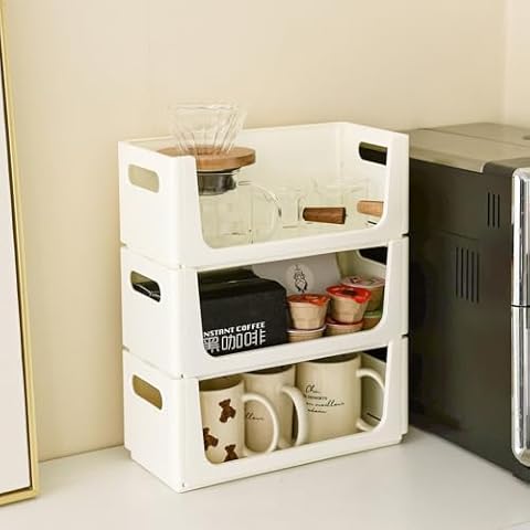 Maiyuansu 3 Pack Kitchen Cabinet Organizer Foldable Storage Bins Plastic Closet Refrigerator Organizers with Handle Storage for Snacks Spice Cover